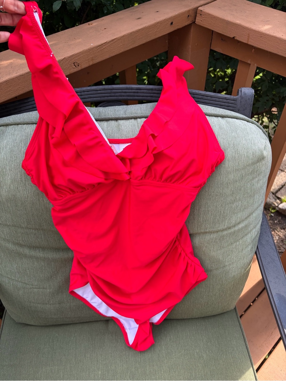 Women’s Red Ruffle V-Neck One-Piece Swimsuit